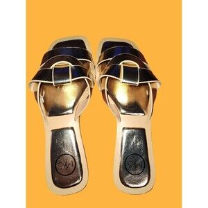 Women's Cushioned Gold Sandal Slides - Size 9